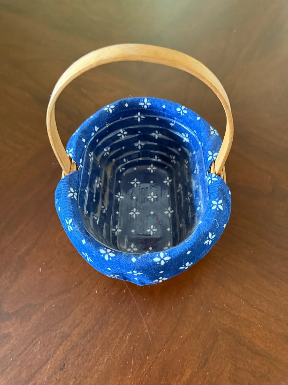Longaberger Woven Basket with Blue Trim and Plastic Lining